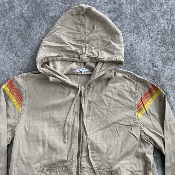 James Perse Jacket Womens 2 Full Zip Hooded Long Sleeve Canvas Striped *FLAW - Picture 6 of 9